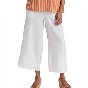 Flax Linen High Rise Flood Cropped Elastic Waist Pants White Size M